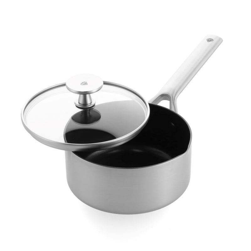 Blue Diamond Cookware Tri-Ply Stainless Steel Ceramic Nonstick  1.6 QT Saucepan Pot with Lid  PFAS-Free  Multi Clad  Induction  Dishwasher Safe  Oven Safe  Silver - Image 1